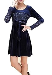 Junior Velvet Short Sleeves Lace   Dress With a Bow(s)