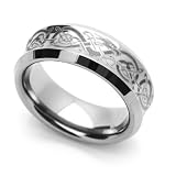 8MM Comfort Fit Tungsten Carbide Wedding Band Celtic Dragon Engraved Concaved Ring (7 to 14) Cobalt Free