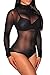 Dearlovers Mesh See Through Mock Neck Bodysuit X-Large Black
