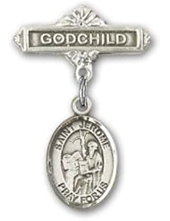 Sterling Silver Baby Badge with St. Jerome Charm and Godchild Badge Pin