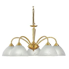 Eglo 83017A Lord 5 Light Chandelier Fixture, Brass Coated Alabaster by Eglo