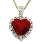 10k Yellow Gold 10mm Heart Shaped Created Ruby & Framed Diamond Accent Pendant (1/10 cttw, I-J Color, I2-I3 Clarity), 18"