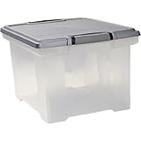 Storex Utility Tote with Locking Handles, Letter/Legal Size, Silver/Clear (61530U01C)