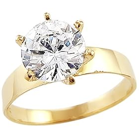 Size- 4 - Solid 14k Yellow Gold Round Solitaire CZ Cubic Zirconia Engagement Ring Band 1.5 ct: Jewelry