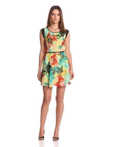 Kensie Women's Blurred Floral Dress, Buttercup Combo, Medium