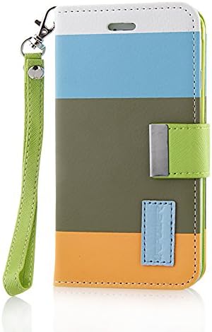 iPhone 6 Plus Case - Gdealer iPhone 6 Plus (5.5) Wallet Case Cover with Built-in Card Slots(Screen Protector + Stylus Pen + Cleaning Cloth + Application Card) (light blue/khaki/orange)