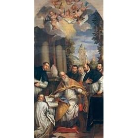 Toile sur Civi�re: Carlo Caliari, "Saint Augustine dictates his rules to the canons of the Lateran", 36 x 71