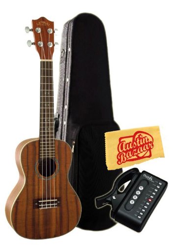 Lanikai CK-C Curly Koa Concert Ukulele Bundle with Hard Case, Cherub Tuner, and Polishing Cloth