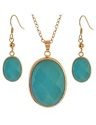 Stunning Jadelite Faceted Sky Blue Color Oval 1" Pendant + 1/2" Earrings Set