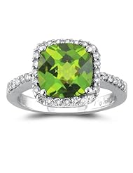 0.35 Cts Diamond & 2.50 Cts Peridot Ring in 14K White Gold