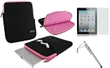 rooCASE 3n1 Super Bubble Neoprene Sleeve Case Cover / Anti-Glare Screen Protector / Capacitive Stylus for Apple iPad 2 / iPad 3 / The new iPad 16GB, 32GB, 64GB (Black / Pink)