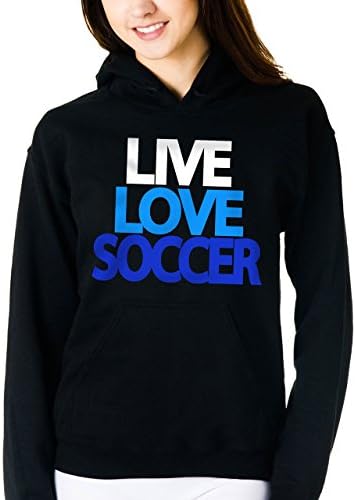 Live Love Soccer Hooded Sweatshirt (Small, Black/Blue)