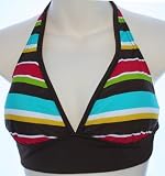 Body I.D. Women's Swimwear Separates Tops - Brown with Rainbow Stripes - Size 9/10
