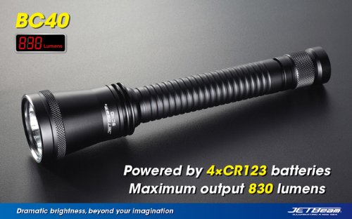  JetBeam BC40 Cree XML LED Flashlight, 830 lumens, 4 x CR123 or 2 x 18650 Batteries 