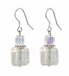 Earrings - E437 - Murano Style Glass - Square Style ~ Iridescent Clear