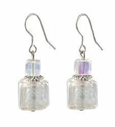 Earrings - E437 - Murano Style Glass - Square Style ~ Iridescent Clear
