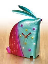 8.5" Hand Sculpted Steel Bunny Rabbit Whimsical Desk Clock Figure
