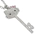 BIG Bling Iced Out Crystal Kitty Large Heart Key Necklace with Pink Bow