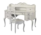 Angellina White Finish Solid Wood Desk Hutch & Chair