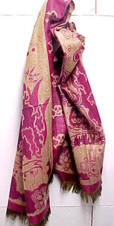 Pink / Tan Reversible Skull Print Cashmere Shawl Scarf