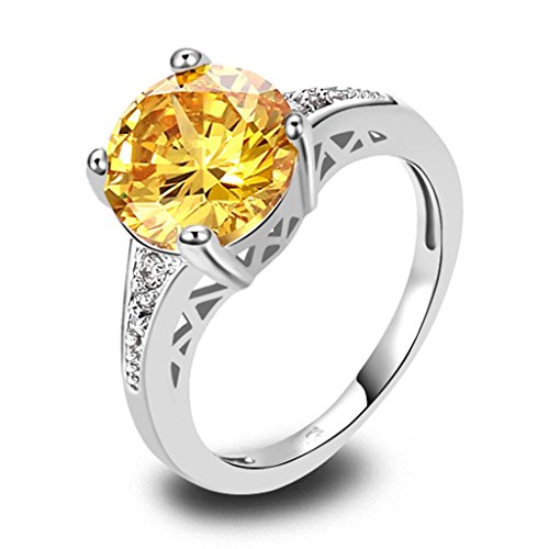lingmei 10mm*10mm Round Cut Cz Created Citrine Golden & White Stones Women's Ring US Size