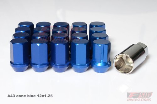 Blue 16 pcs Nuts + 4 Lock + 1 key set Close End RACING WHEEL Extended Aluminum Lug Nut 12x1.25mm Wheel Nut Nuts Fit ALL NISSAN INFINITI SUBARU , Ex35 , Fx35 , Fx45 , G35 Coupe , G35 Sedan , G37 Coupe , G37 Sedan , G37 Roadster , G37 X Coupe , M35 M45, M37 , G20 , G25 A43 CONE BLUE 12x1.25