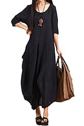 Linen Elbow Length Sleeves Summer  Dress