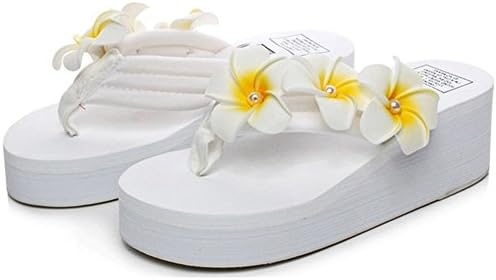Langforth Women's Plumeria Platform Wedge Flip Flop Thong Sandals (8 B(M) US, White)