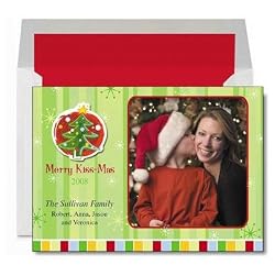 Holiday Photo Cards - 5" x 7" - Photo Retro Christmas Stripes Greeting Cards Created From Your Favorite Photo - set of 20