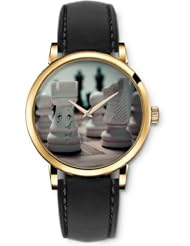 SPRAWL Aanalog Fashion Series Gold Ladies Watches of Genuine Black Leather Strap,Unique Wrist Watch for Women Girls Designed with Chess with faces