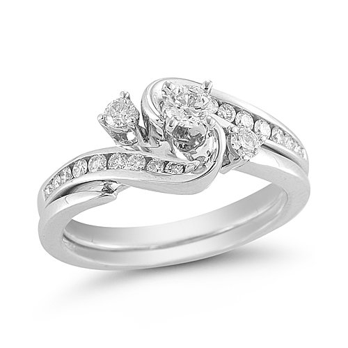 14k White-Gold Diamond Bridal Set (1/2 cttw H-I Color, I1-I2 Clarity) Size 6