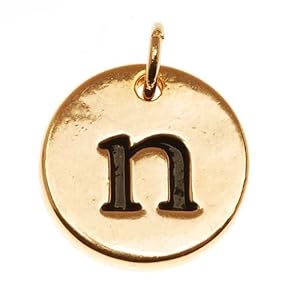 22K Gold Plated 1/2 Inch Round Alphabet Charm Lowercase Letter 'n'