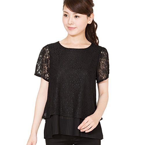 【メアリーココ】PSS-415 黒　夏服　レース　プリーツ ブラウス 半袖　フォーマル レディース