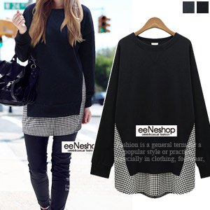 (イイネショップ) eeNeshop チェックシャツレイヤードロングトップス