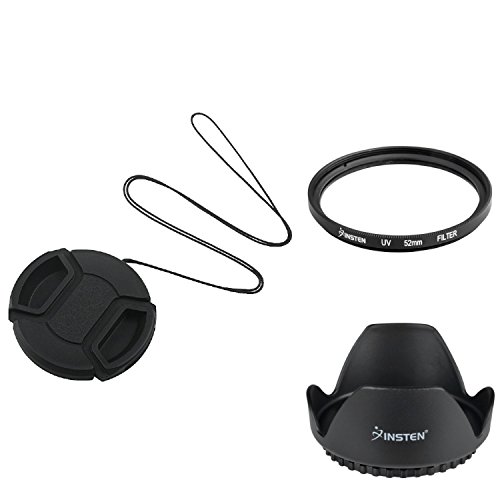 Insten Lens Cap + Hood + UV Filter Compatible with 52mm Nikon D3100 18-55mm