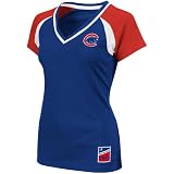 MLB Chicago Cubs Women's Short Sleeve Raglan Deep V-Nk Synthetic Tee (Deep Royal/Athletic Red/White, Medium)