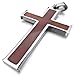 Men's Stainless Steel Wood Pendant Necklace Silver Brown Cross Polished -with 23 inch Chain