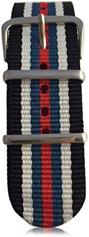 22mm Black, White, Blue and Red Stripes Nylon NATO Interchangeable Watch Strap