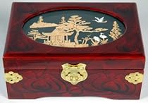 Inexpensive Simple Beautiful Gifts - 8" Lacquered Lined Oriental Jewelry Box w/ Cork Carving Top