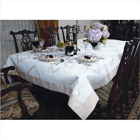 Violet Linen Dainty 1701-BE Dainty Embroidered Design Tablecloth in Beige Size: 70" W x 120" D