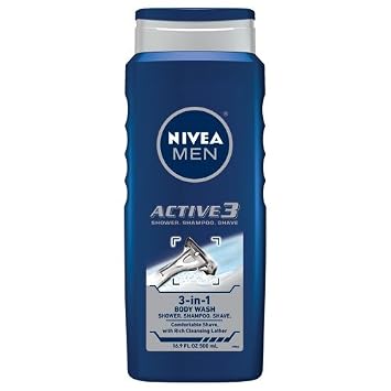 Nivea For Men Active3 Body Wash for Body, Hair & Shave, 16.9-Ounce Bottles (Pack of 3) $11.91