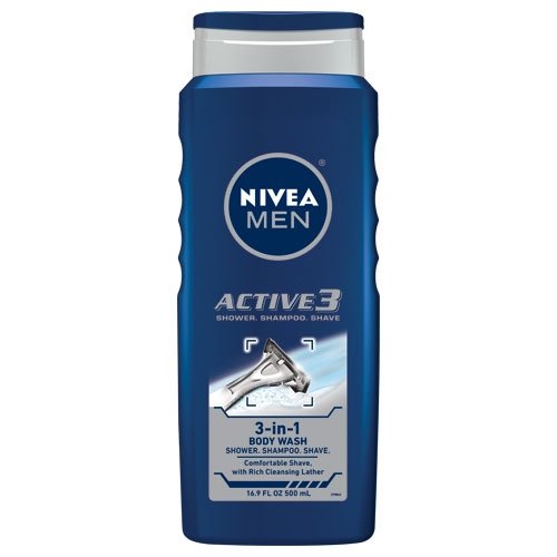 Nivea For Men Active3 Body Wash for Body, Hair & Shave, 16.9-Ounce Bottles (Pack of 3)
