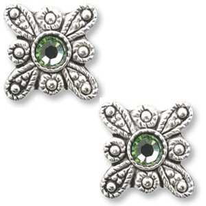 Pack of 2 Swarovski Crystal Square Slider Beads - Peridot