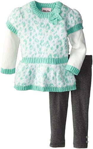 Little Lass Baby Girls' 2 Piece Cheetah Fuzzy Sweater Knit Set, Mint, 24 Months