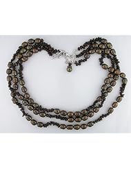 Sterling Silver 8-9 MM Freshwater Cultured Pearl, and Garnet Pearl Strand, 17"