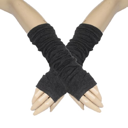 Dark Gray Fingerless Elastic Winter Thick Arm Warmers Gloves for Ladies
