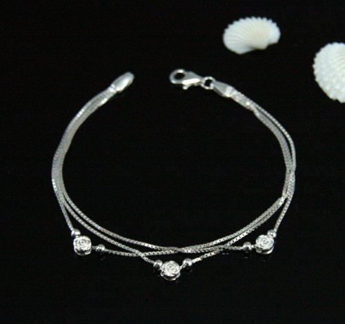 Click here to buy .925 STERLING SILVER TRIPLE LINK ROSE CHARM BRACELET 6.5.