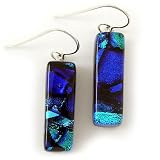 Dichroic Glass Dangle Earrings in "Ocean"