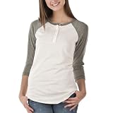 Mossimo Supply Co. Juniors Raglan 3/4 Sleeve Henley T-Shirt - Dogbone/Forest Green