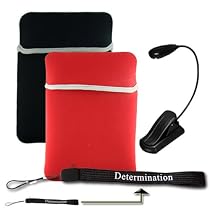 New Red / Black Amazon Kindle DX Reversible Carrying Sleeve + Determination Hand Strap + E Reader Light (Black)